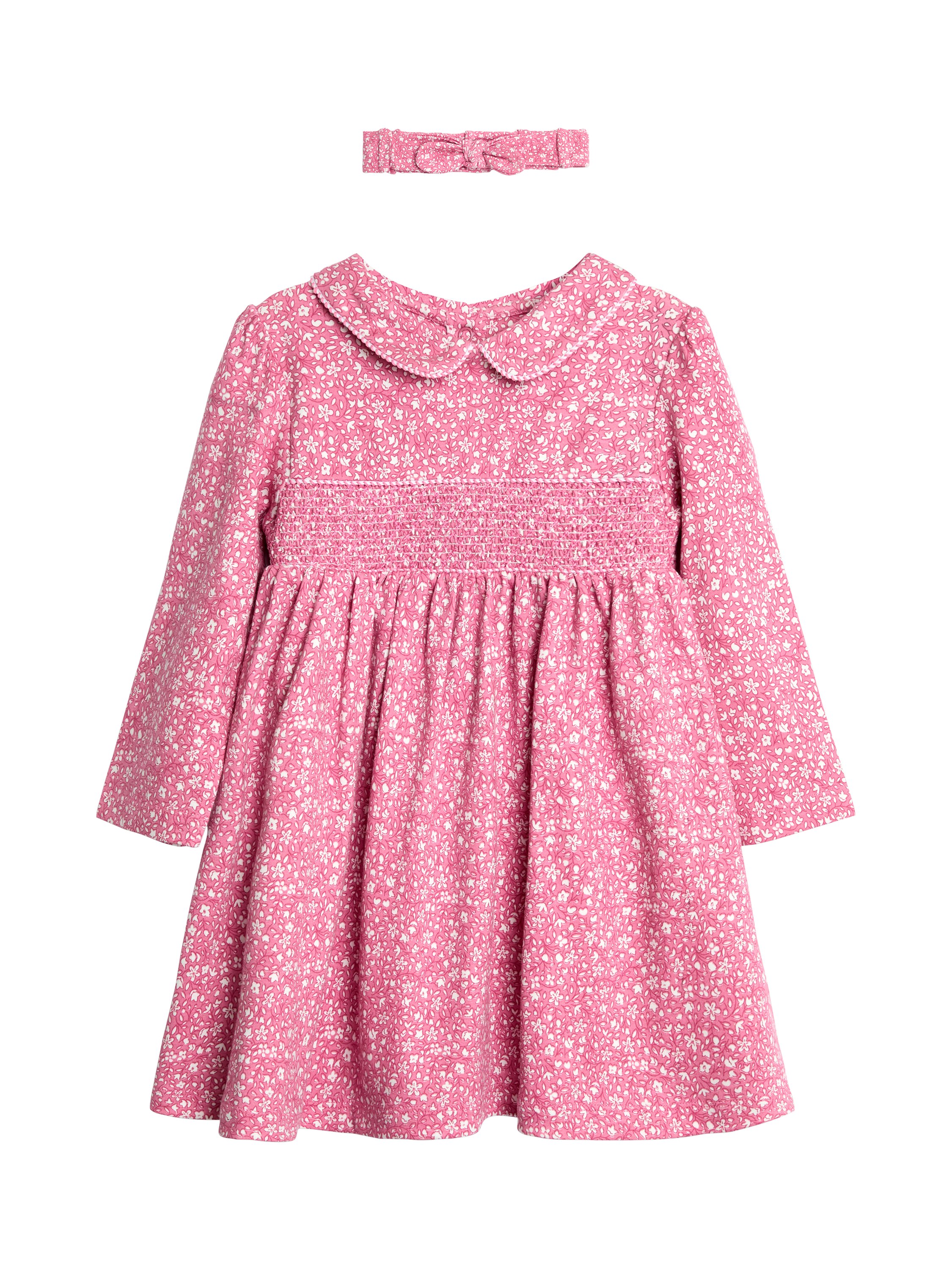 JoJo Maman Bébé Baby Ditsy Floral Smock Dress, Pink/White
