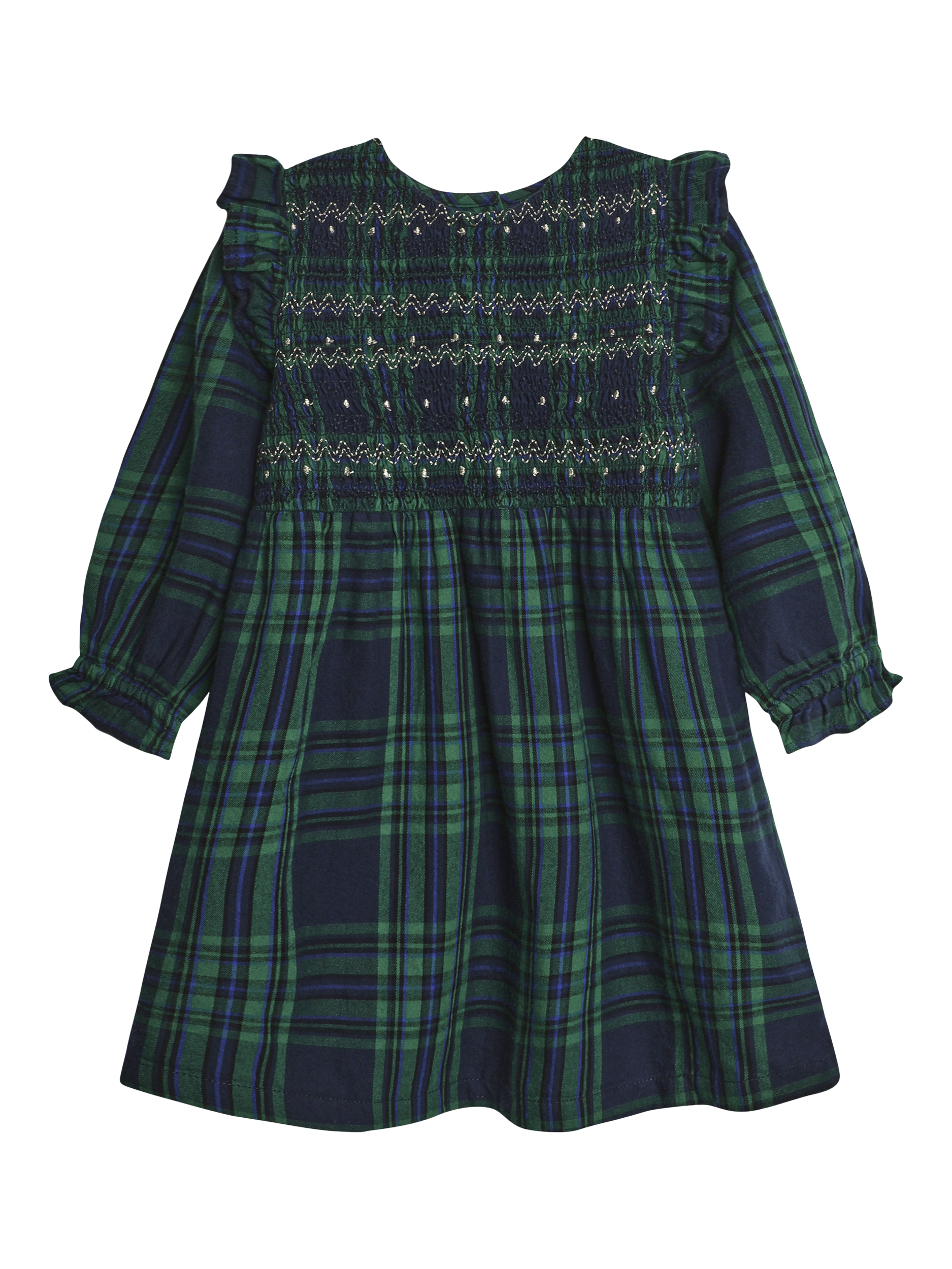 JoJo Maman Bébé Kids' Tartan Smocked Dress, Green