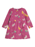 JoJo Maman Bébé Kids' Unicorn Print Button Front Jersey Dress, Fuchsia/Multi