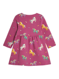 JoJo Maman Bébé Kids' Unicorn Print Button Front Jersey Dress, Fuchsia/Multi