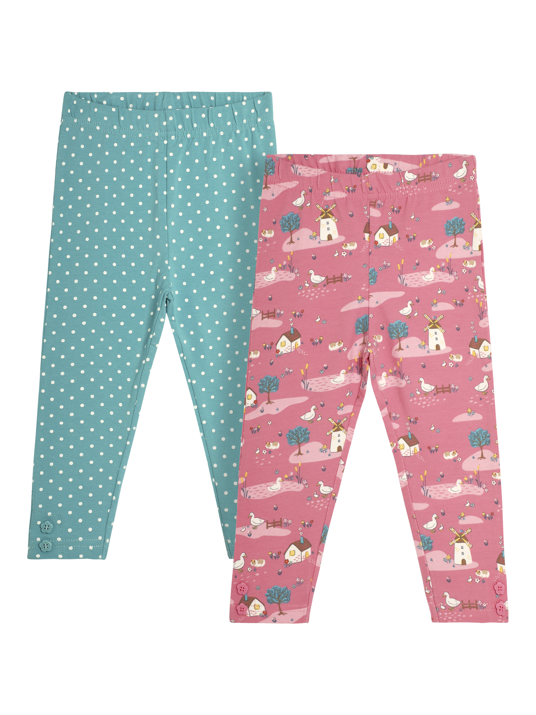 JoJo Maman Bébé Kids' Homestead Leggings, Pack of 2, Pink/Green
