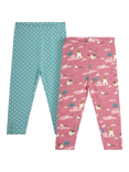 JoJo Maman Bébé Kids' Homestead Leggings, Pack of 2, Pink/Green