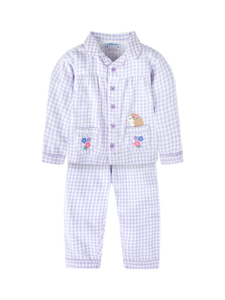 JoJo Maman Bébé Kids' Cotton Hedgehog Classic Pyjama Set, Lilac/Multi, Lilac/Multi