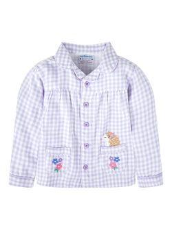 JoJo Maman Bébé Kids' Cotton Hedgehog Classic Pyjama Set, Lilac/Multi - view 2, Lilac/Multi