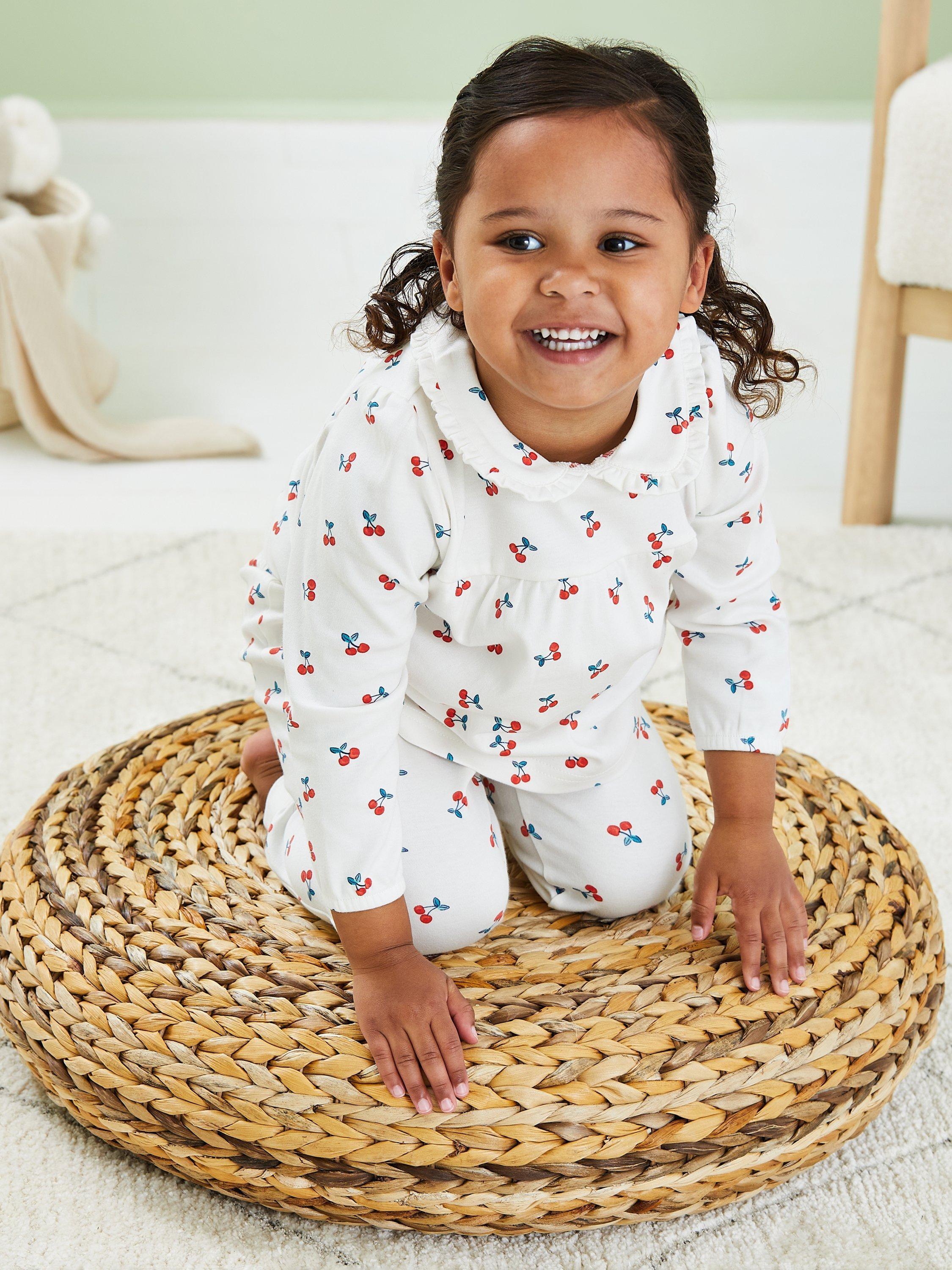 JoJo Maman Bebe Kids Pretty Cherry Pyjama Set Cream Multi
