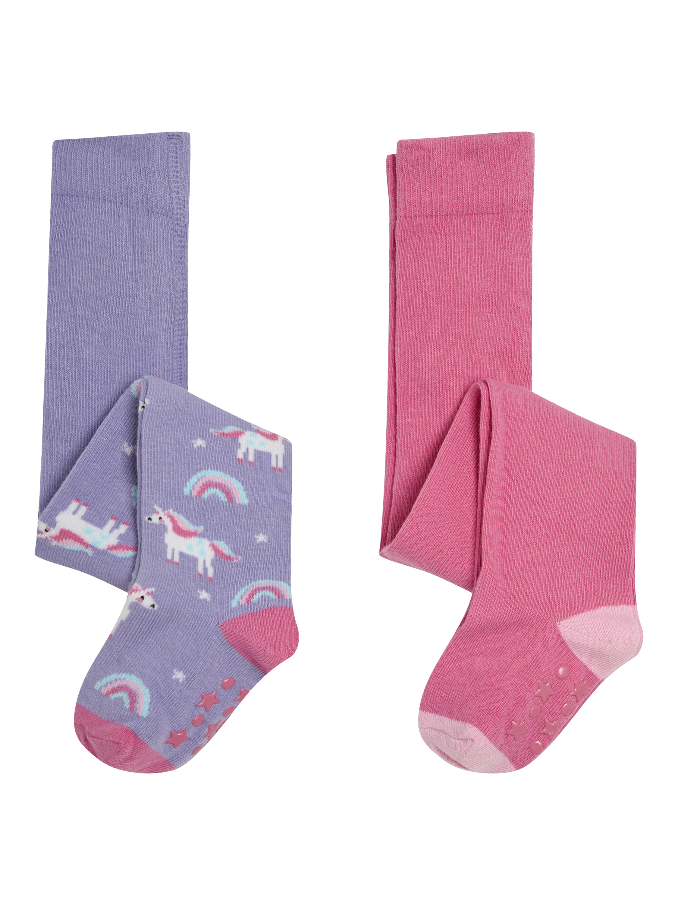 JoJo Maman Bébé Kids' Cotton Tights, Pack of 2, Pink/Lavender