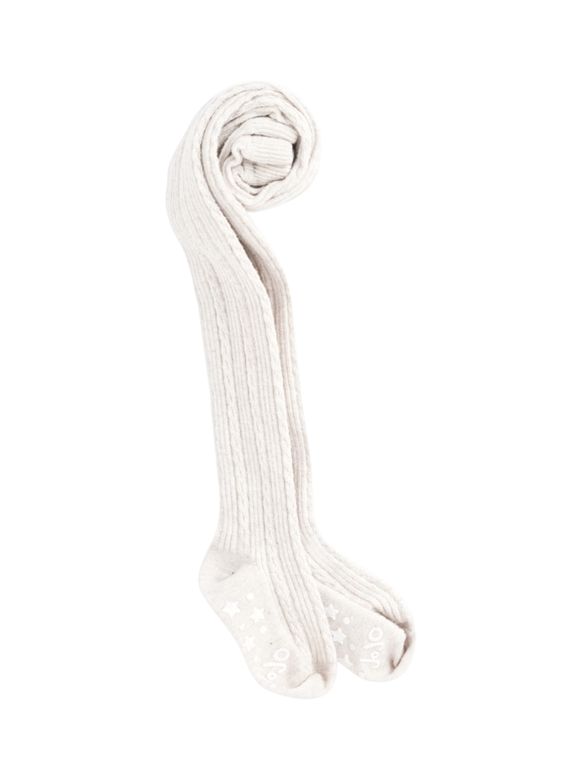 JoJo Maman Bébé Kids' Cotton Rich Cable Knit Tights, Cream