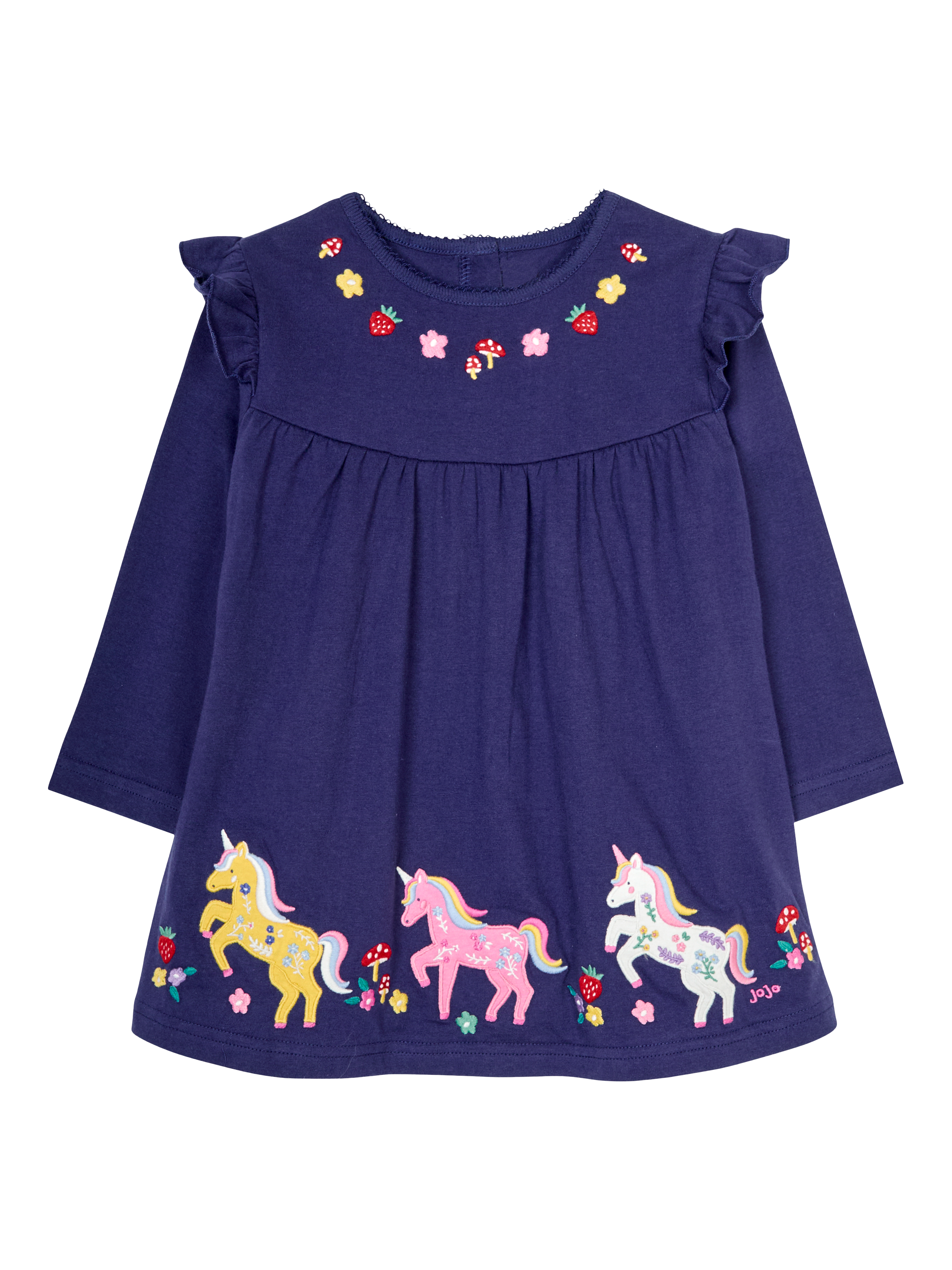 JoJo Maman Bébé Kids' Unicorn Applique Tunic Top, Navy/Multi