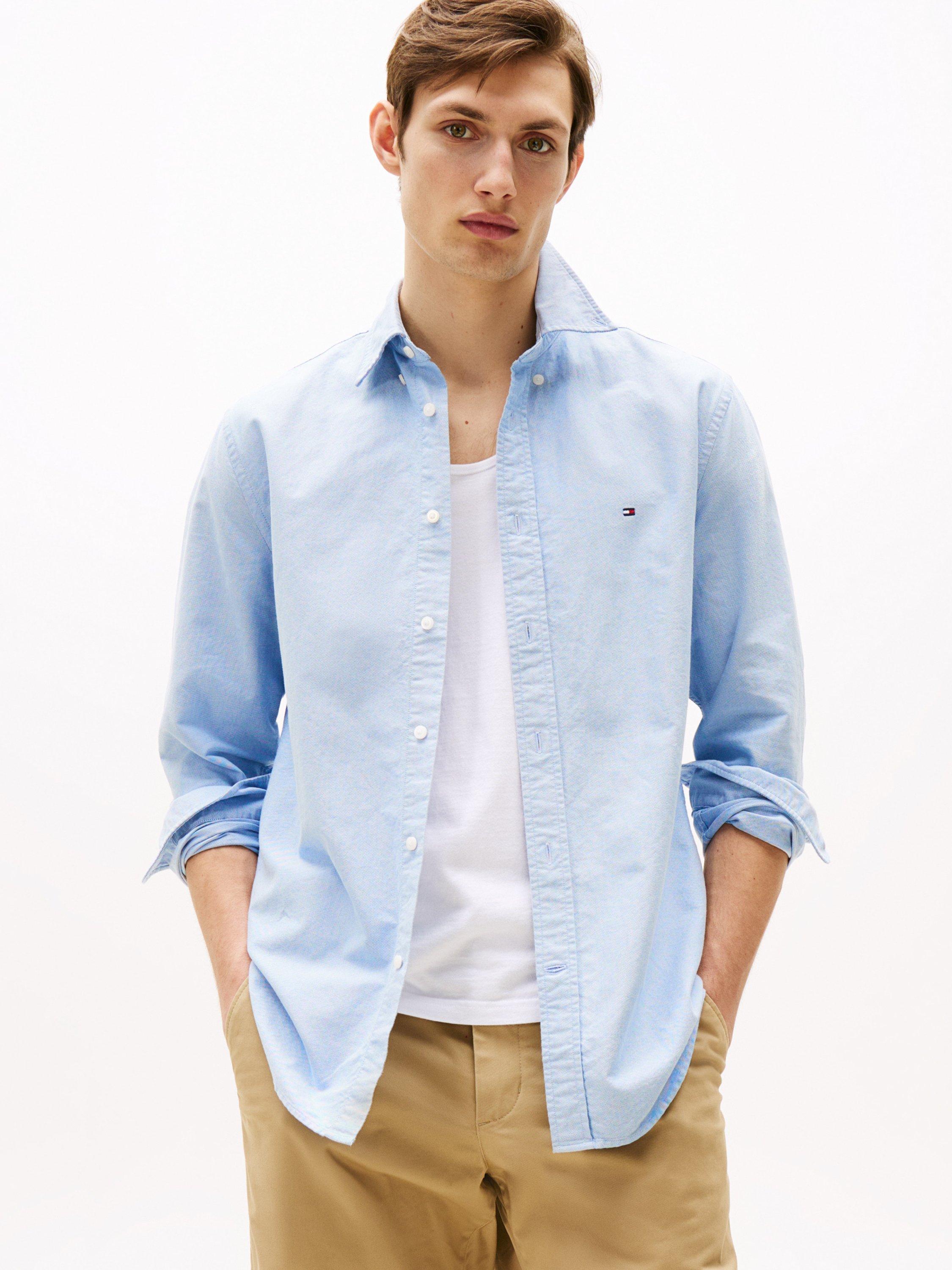 Product image 1 of 3, which shows Tommy Hilfiger Cotton Regular Fit Heritage Oxford Shirt, Light Blue, S