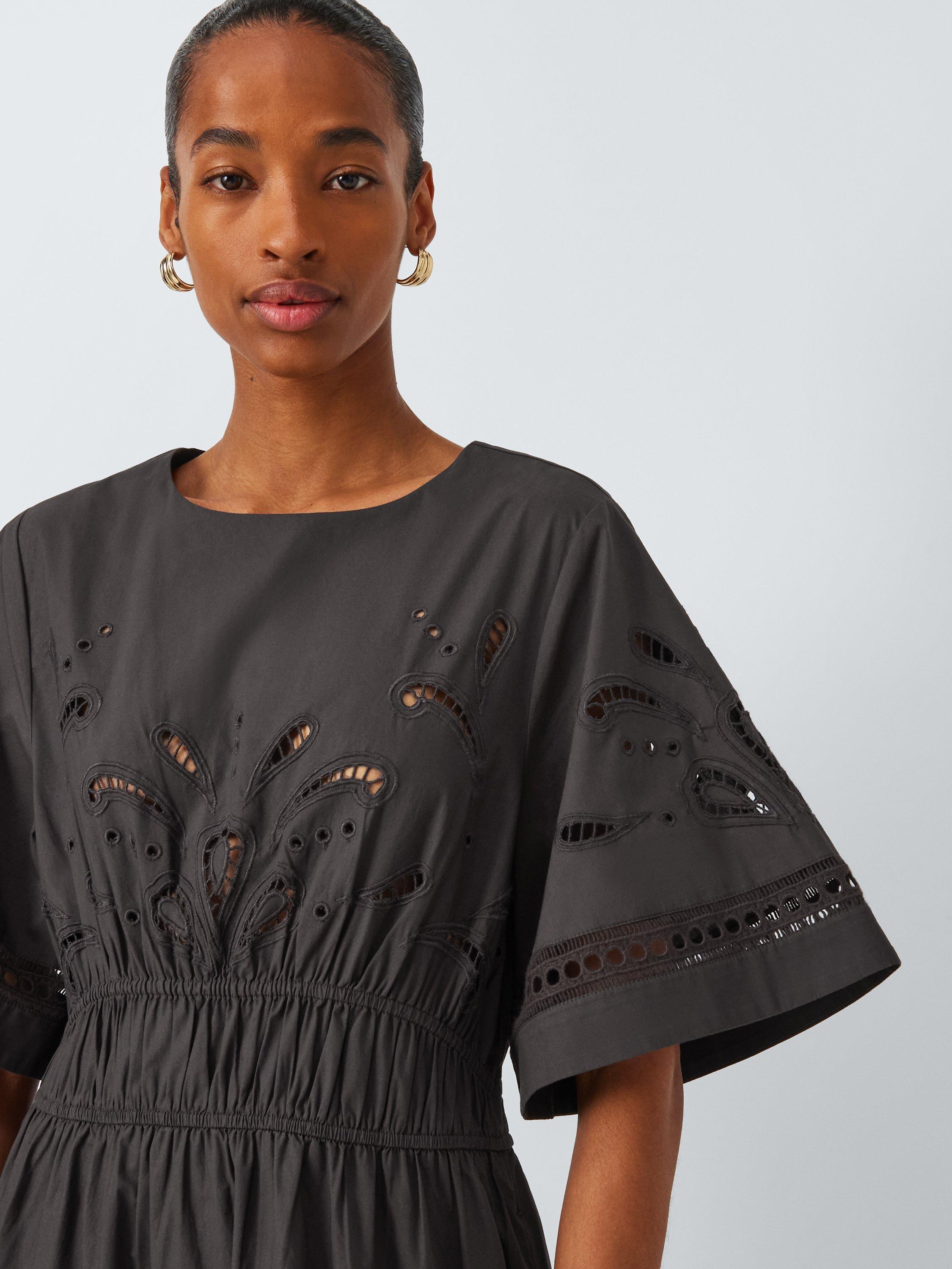 Product image 5 of 6, which shows John Lewis Cutwork Embroidered Pure Cotton Dress, Brown, 14
