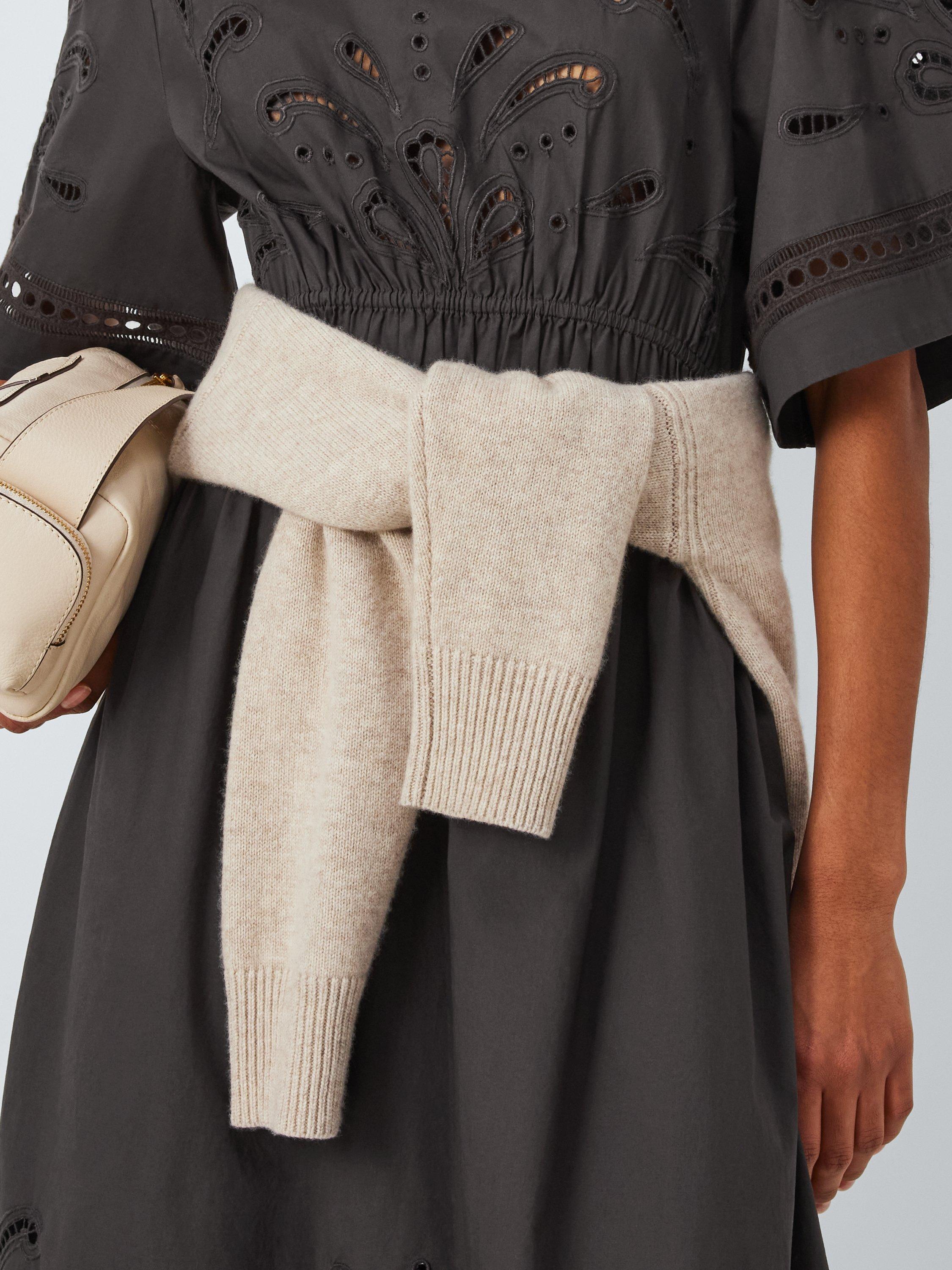 Product image 6 of 6, which shows John Lewis Cutwork Embroidered Pure Cotton Dress, Brown, 14