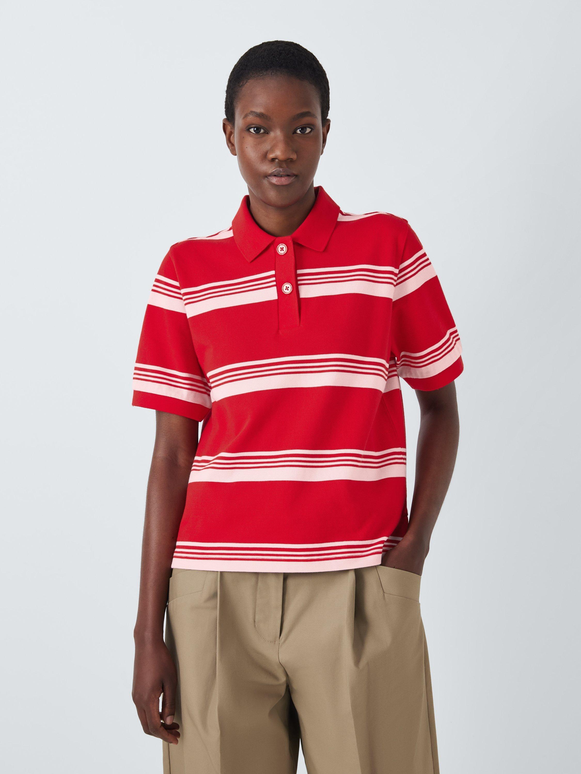 Product image 1 of 6, which shows John Lewis Stripe Polo Shirt, Red/Pink, 12
