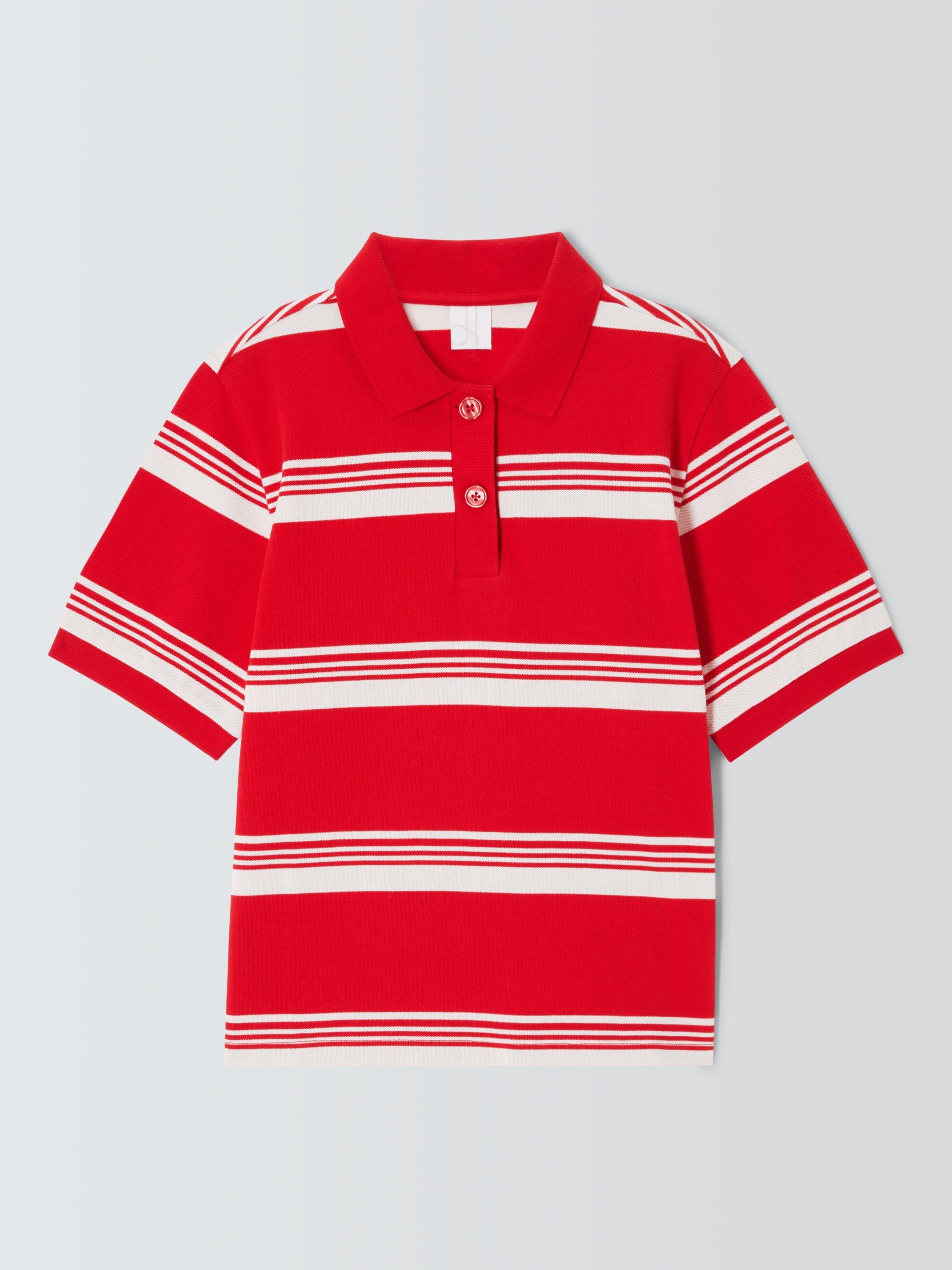 Product image 4 of 6, which shows John Lewis Stripe Polo Shirt, Red/Pink, 12