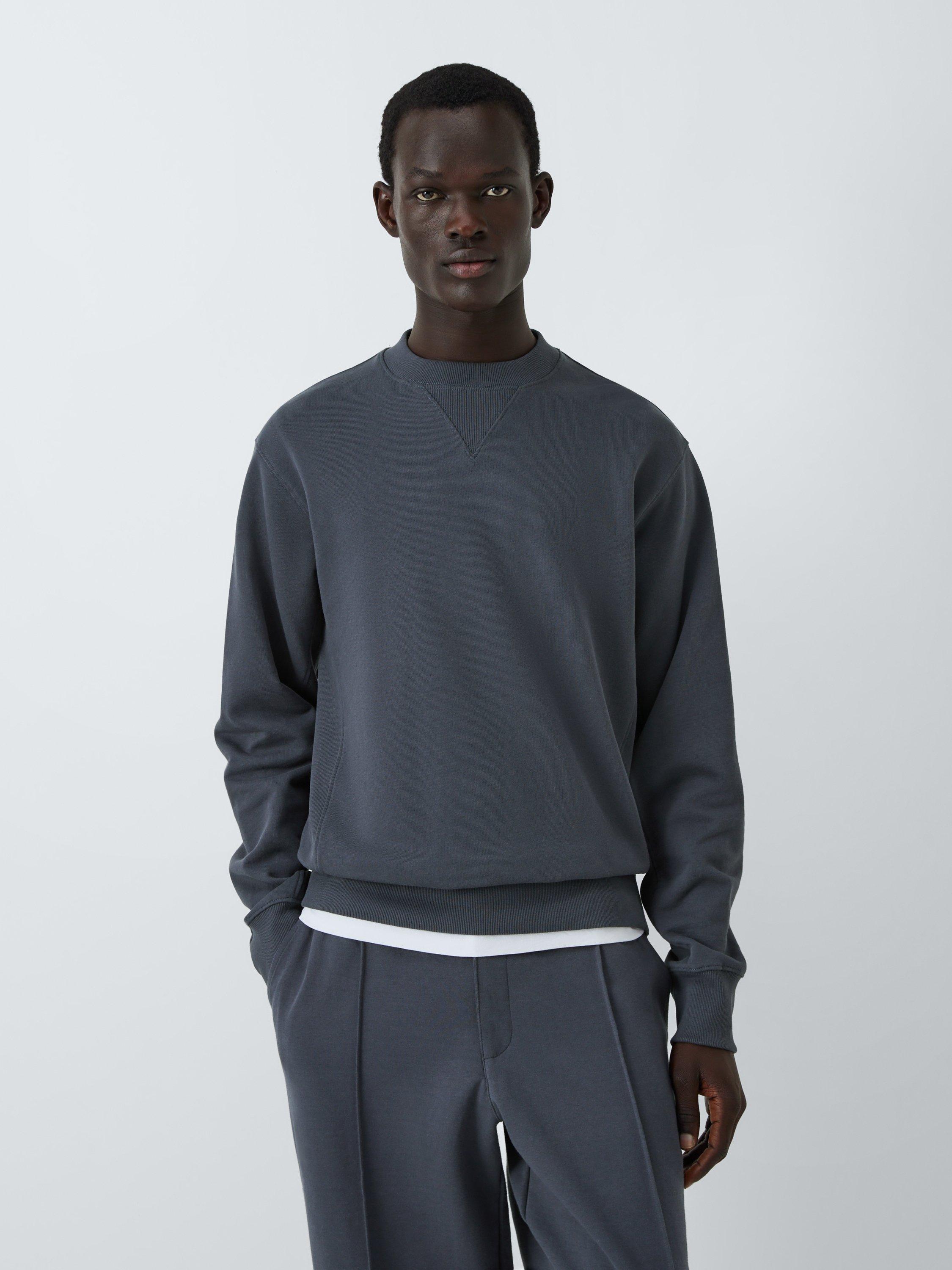 Product image 1 of 5, which shows John Lewis Crew Neck Rib Panel Cotton Sweatshirt, Ebony, S
