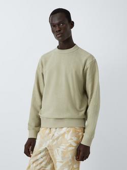 John Lewis Cotton Textured Crew Neck Sweatshirt, Moss Gray, Moss Gray