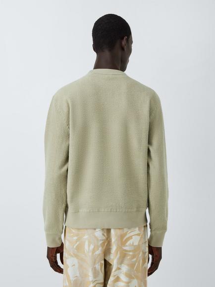 John Lewis Cotton Textured Crew Neck Sweatshirt, Moss Gray - view 2, Moss Gray