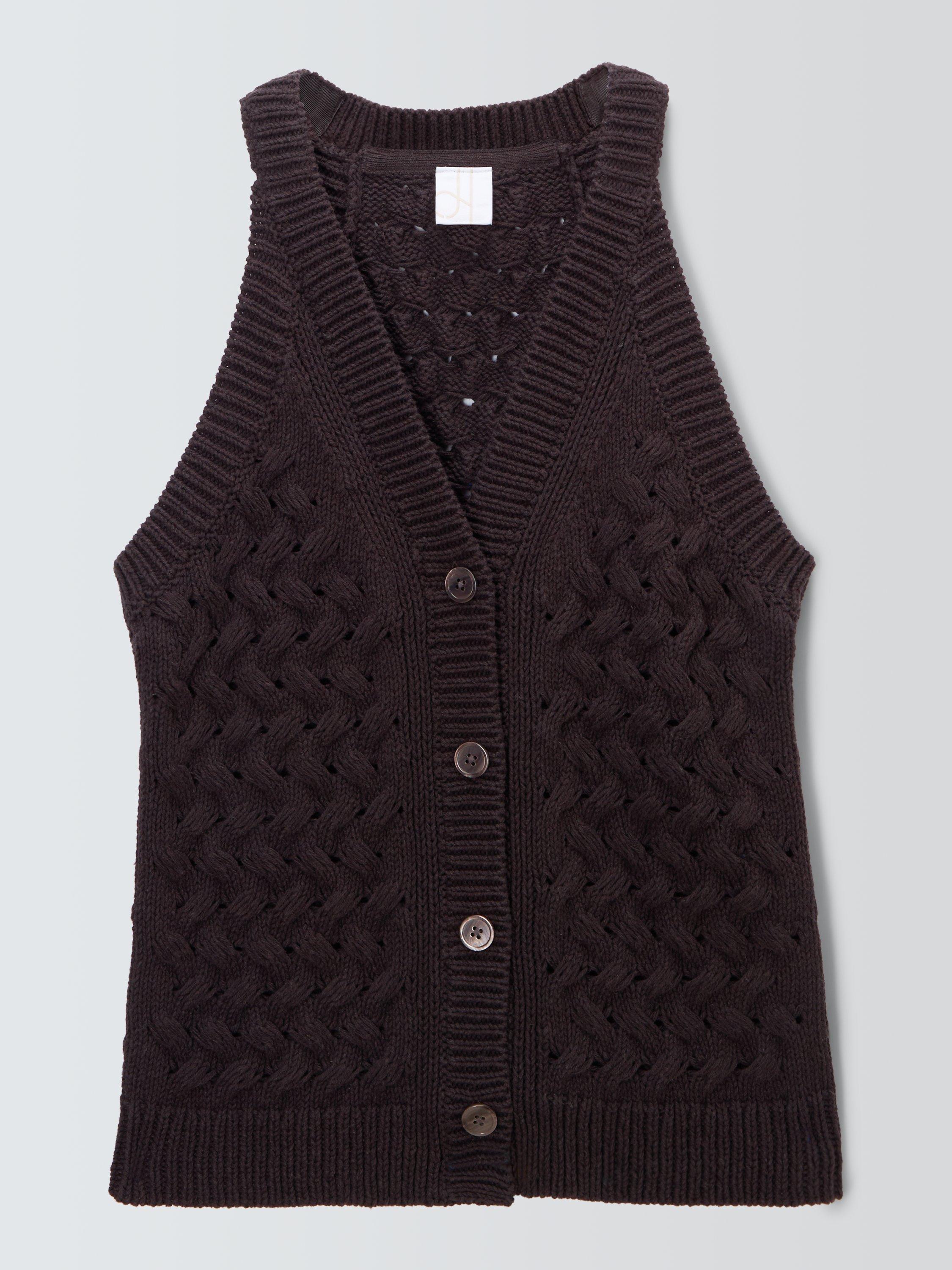 Product image 4 of 6, which shows John Lewis Cotton Linen Blend Textured Knit Waistcoat, Dark Brown, XS