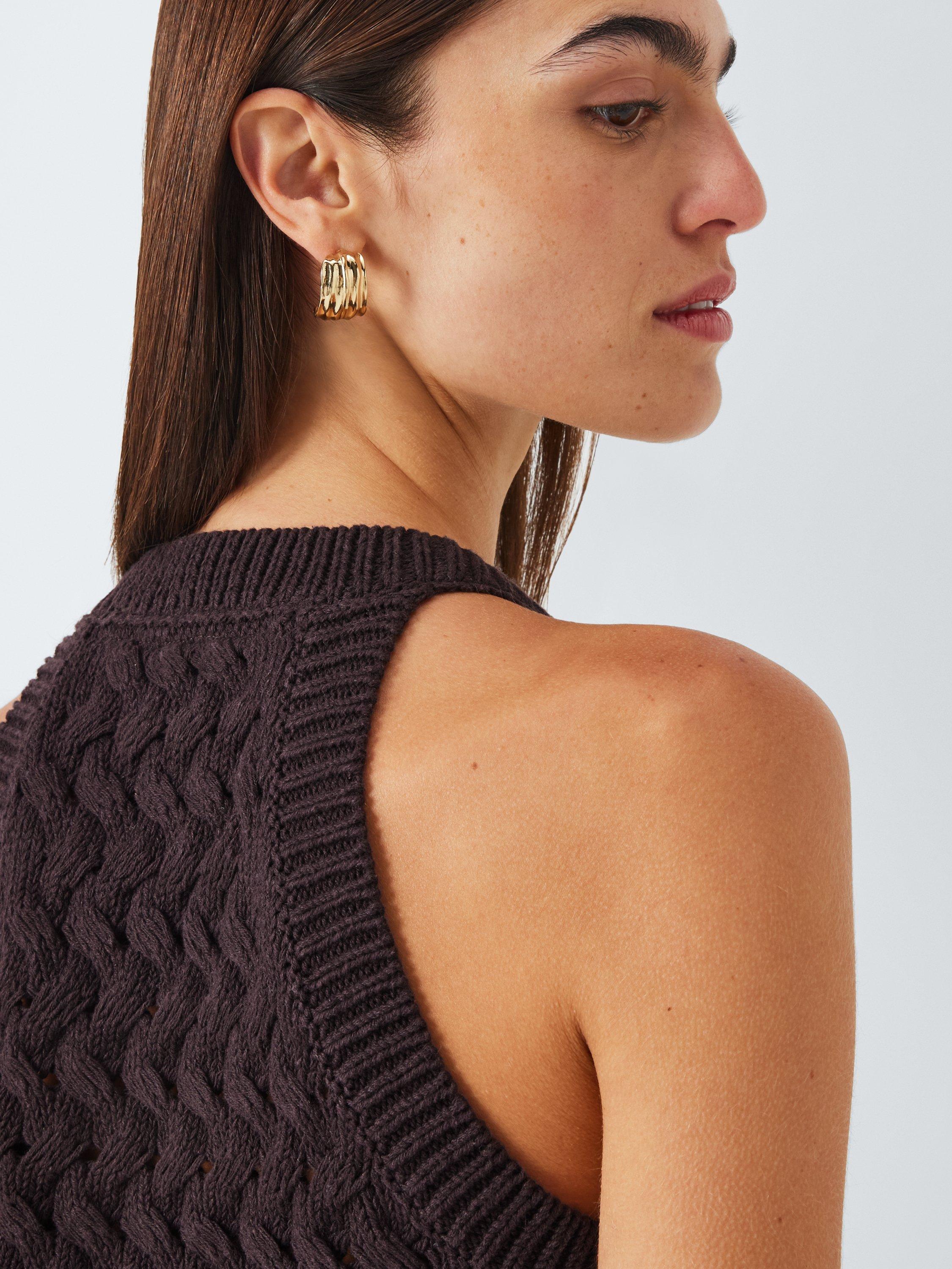 Product image 5 of 6, which shows John Lewis Cotton Linen Blend Textured Knit Waistcoat, Dark Brown, XS