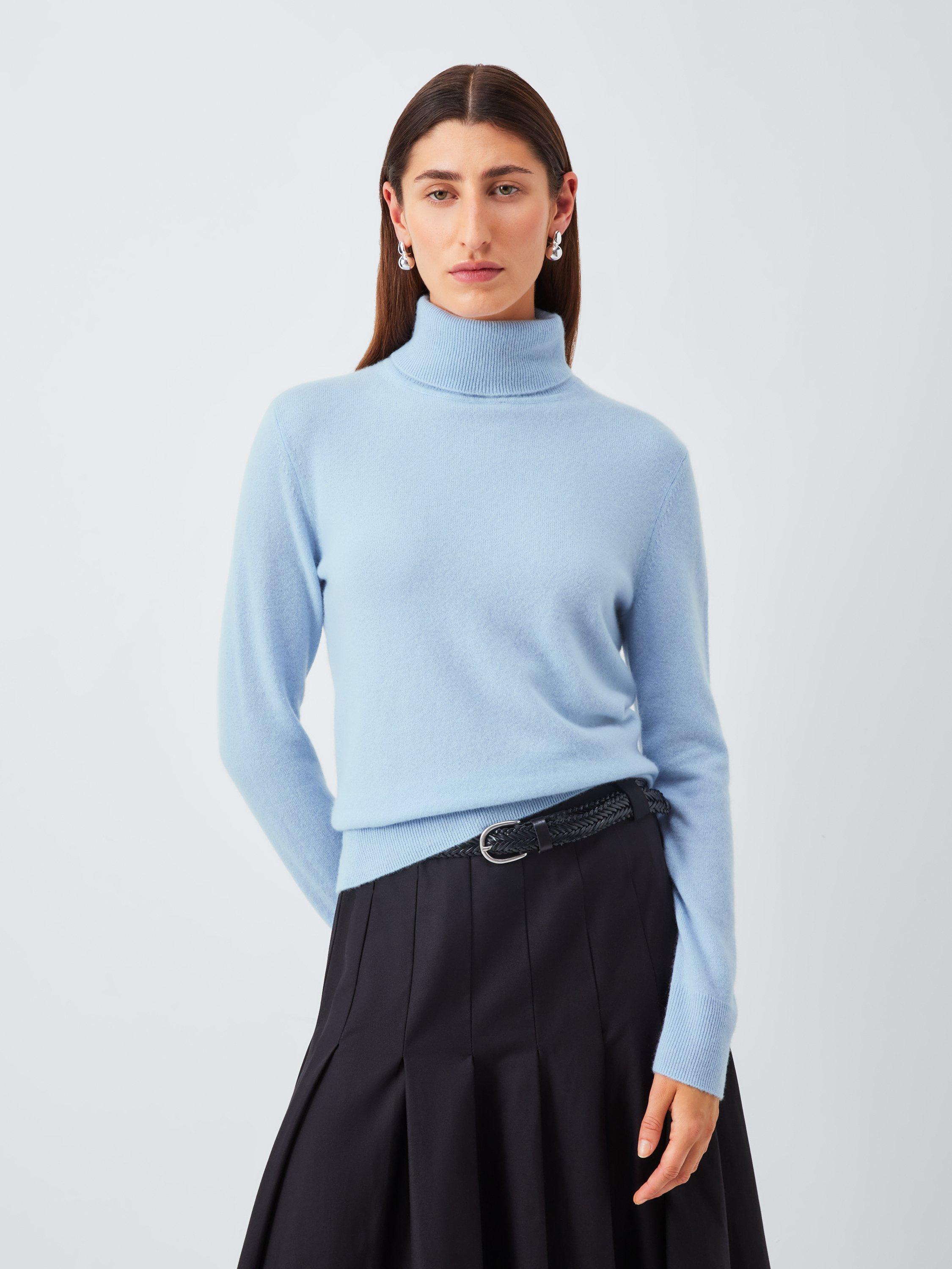 Product image 1 of 7, which shows John Lewis Roll Neck Cashmere Jumper, Light Blue, 14