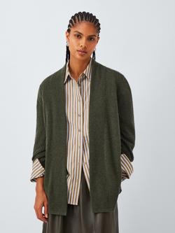 John Lewis Cashmere Edge to Edge Rib Cardigan, Khaki