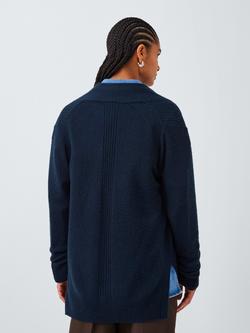 John Lewis Cashmere Edge to Edge Rib Cardigan - view 2, Navy