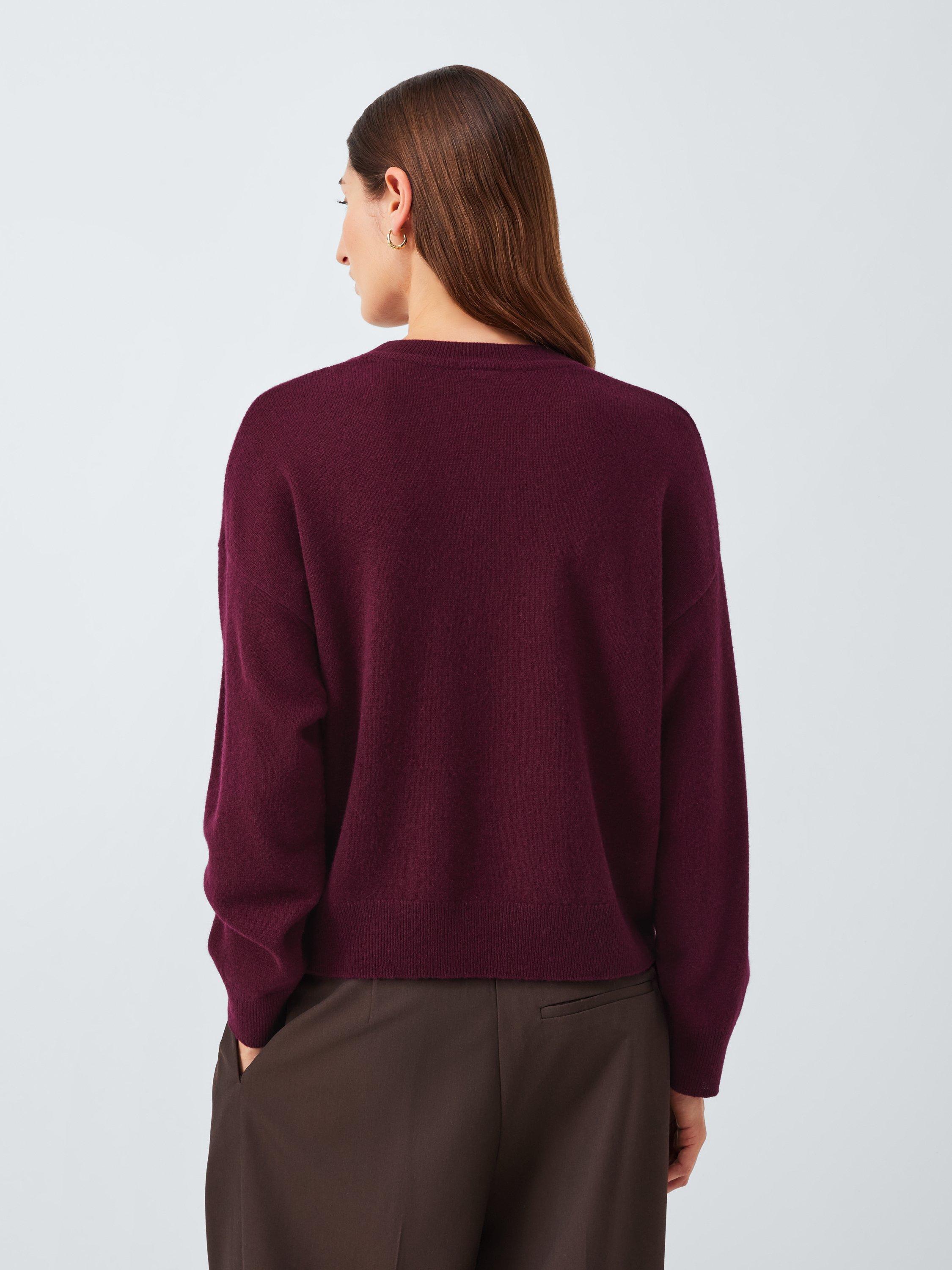 Product image 2 of 7, which shows John Lewis Crew Neck Cashmere Patch Pocket Jumper, Berry, 12