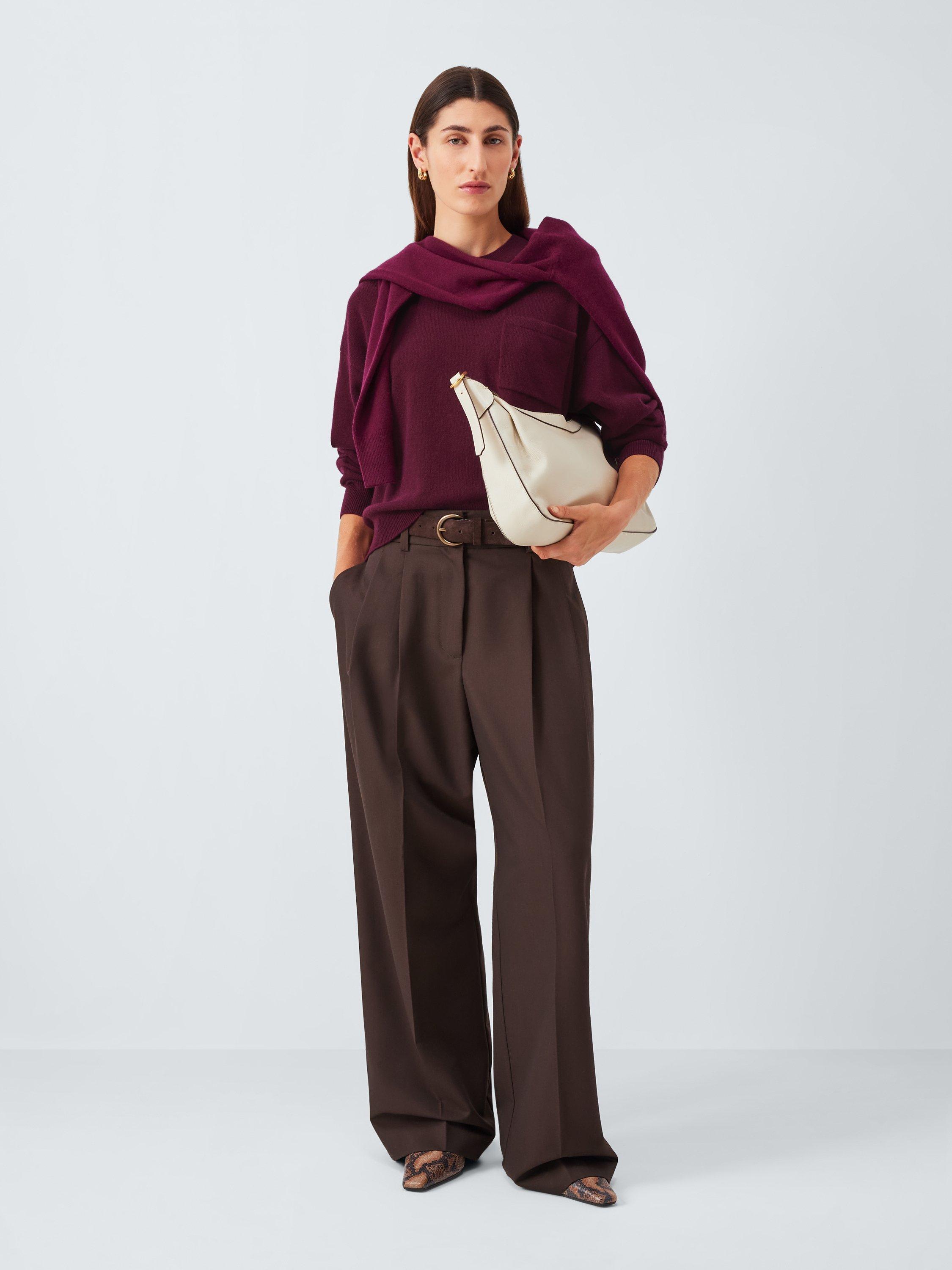 Product image 4 of 7, which shows John Lewis Crew Neck Cashmere Patch Pocket Jumper, Berry, 12
