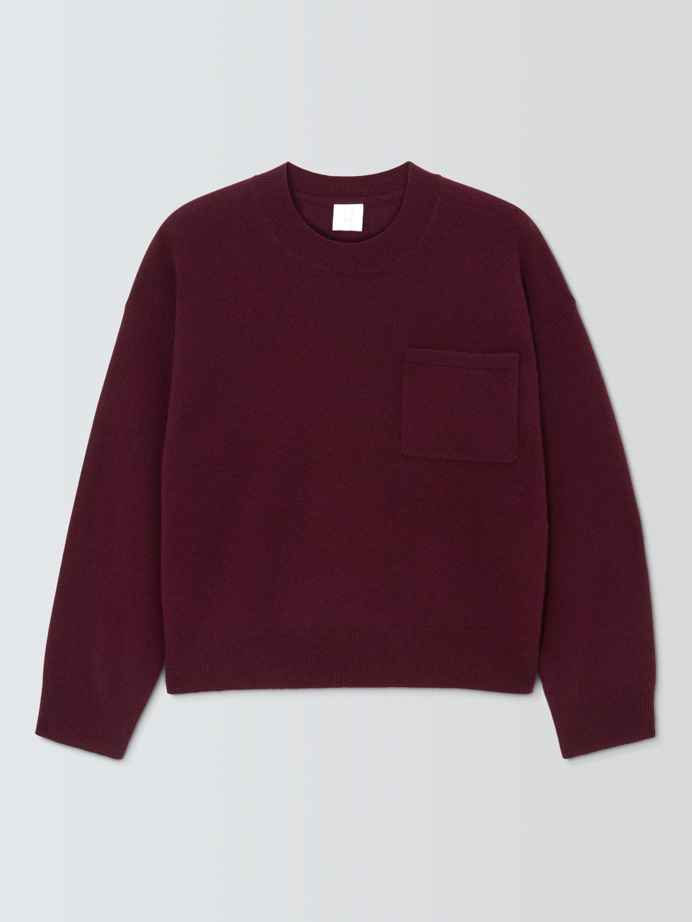 Product image 5 of 7, which shows John Lewis Crew Neck Cashmere Patch Pocket Jumper, Berry, 12