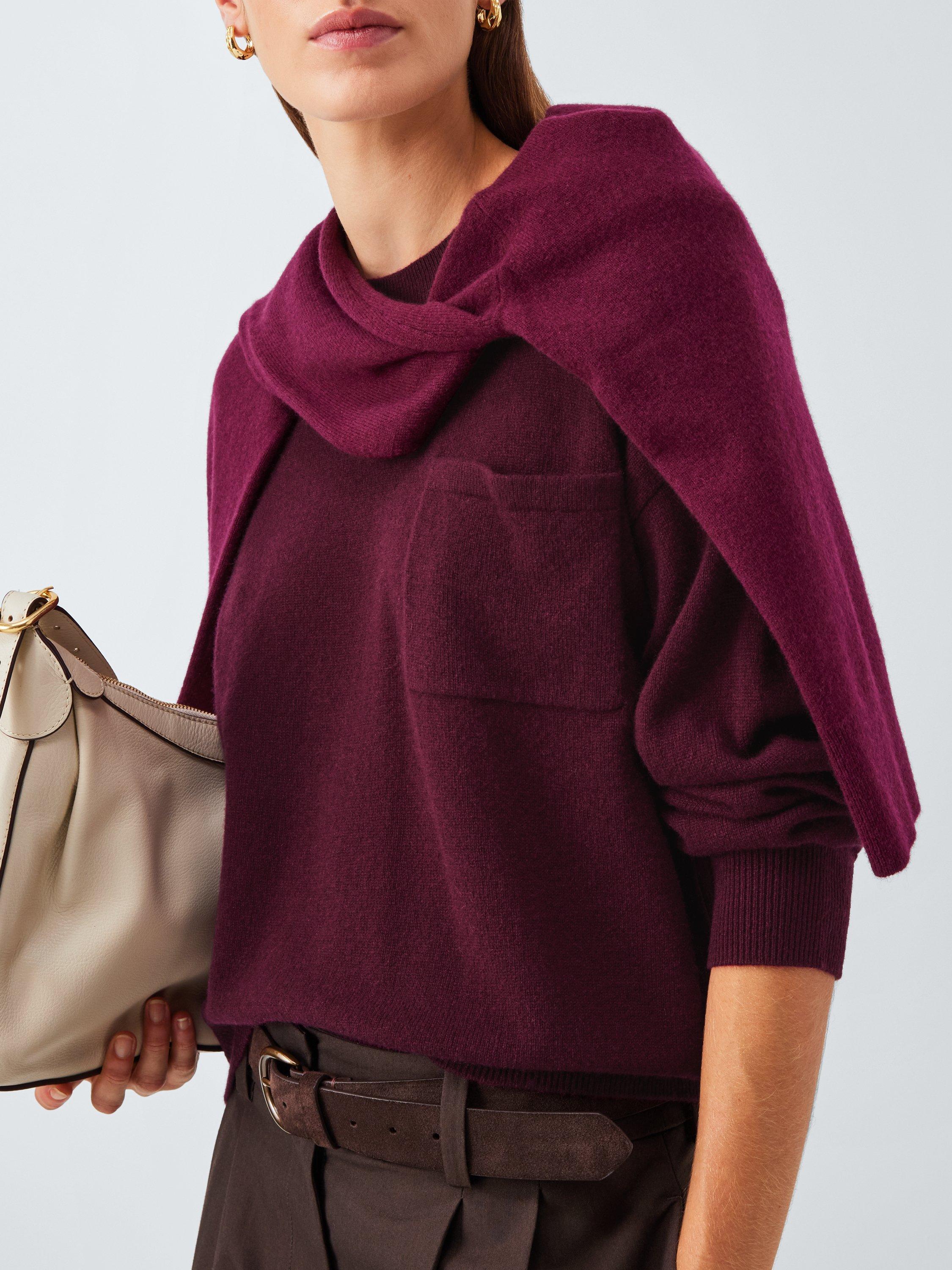 Product image 7 of 7, which shows John Lewis Crew Neck Cashmere Patch Pocket Jumper, Berry, 12