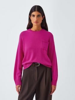 John Lewis Crew Neck Cashmere Patch Pocket Jumper, Pink