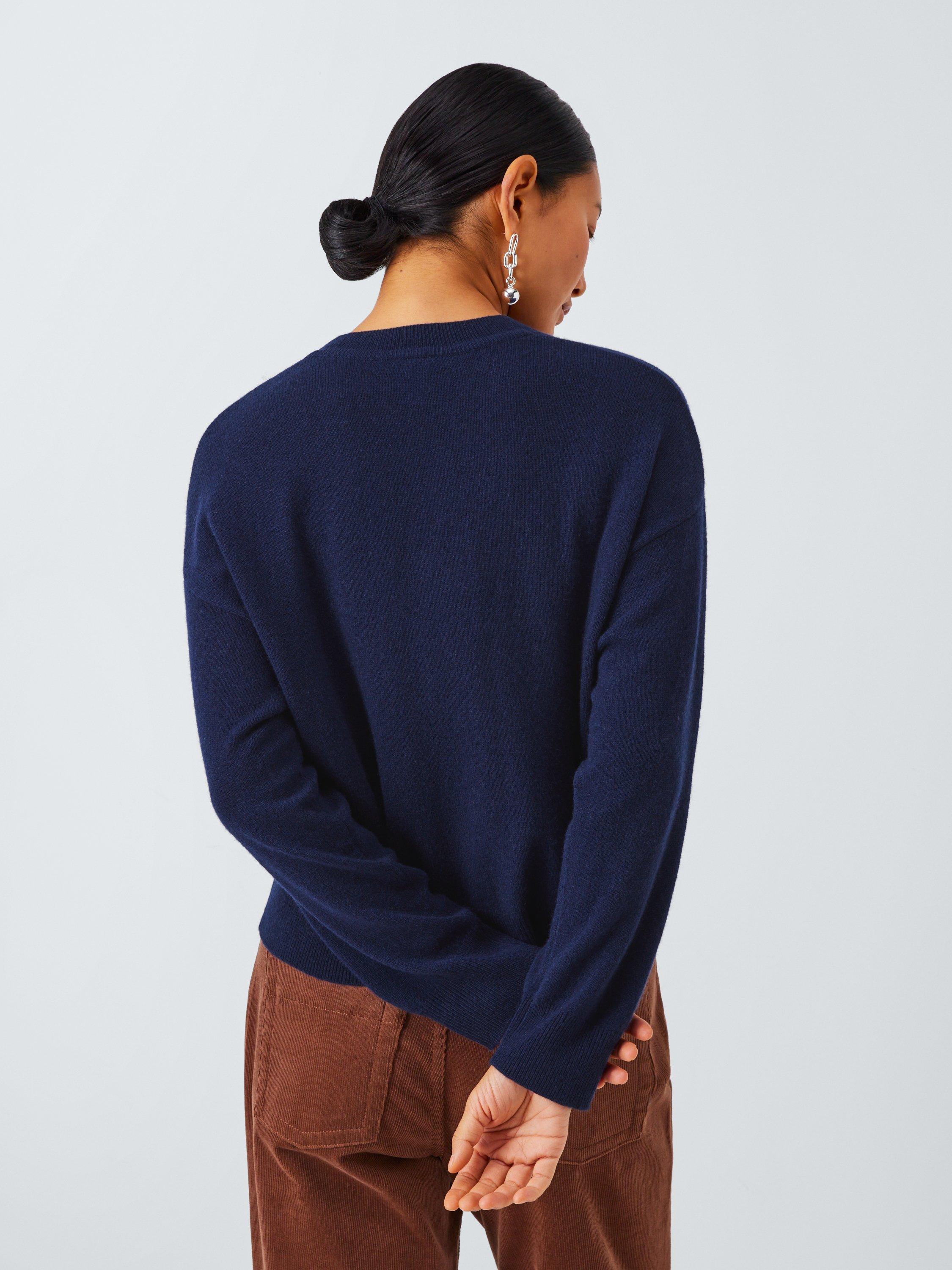 Product image 2 of 7, which shows John Lewis Crew Neck Cashmere Patch Pocket Jumper, Navy, 12