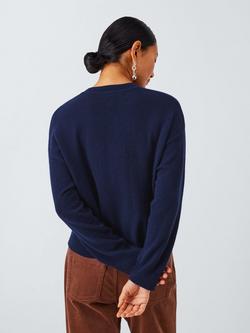 John Lewis Crew Neck Cashmere Patch Pocket Jumper - view 2, Navy