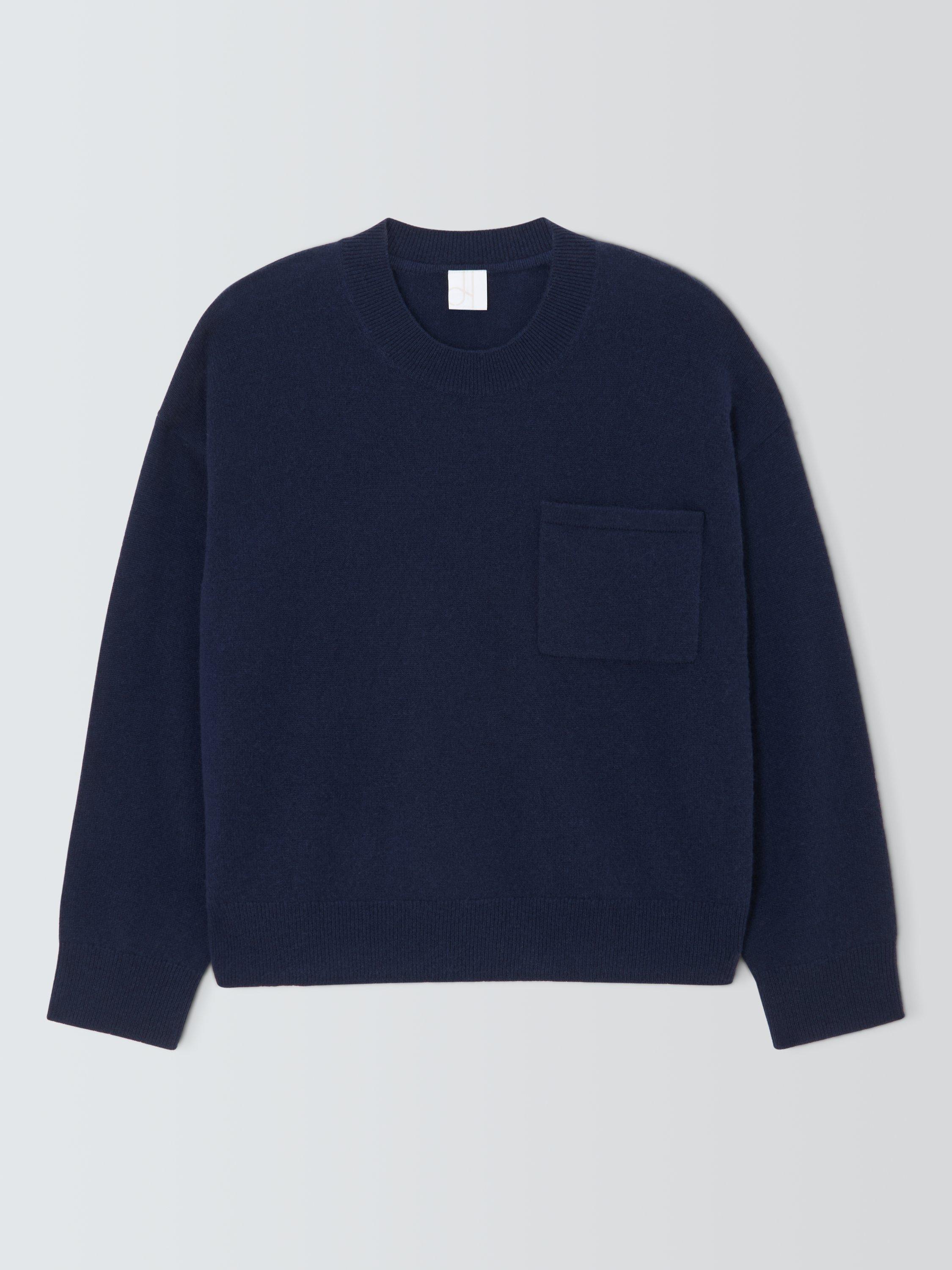 Product image 5 of 7, which shows John Lewis Crew Neck Cashmere Patch Pocket Jumper, Navy, 12