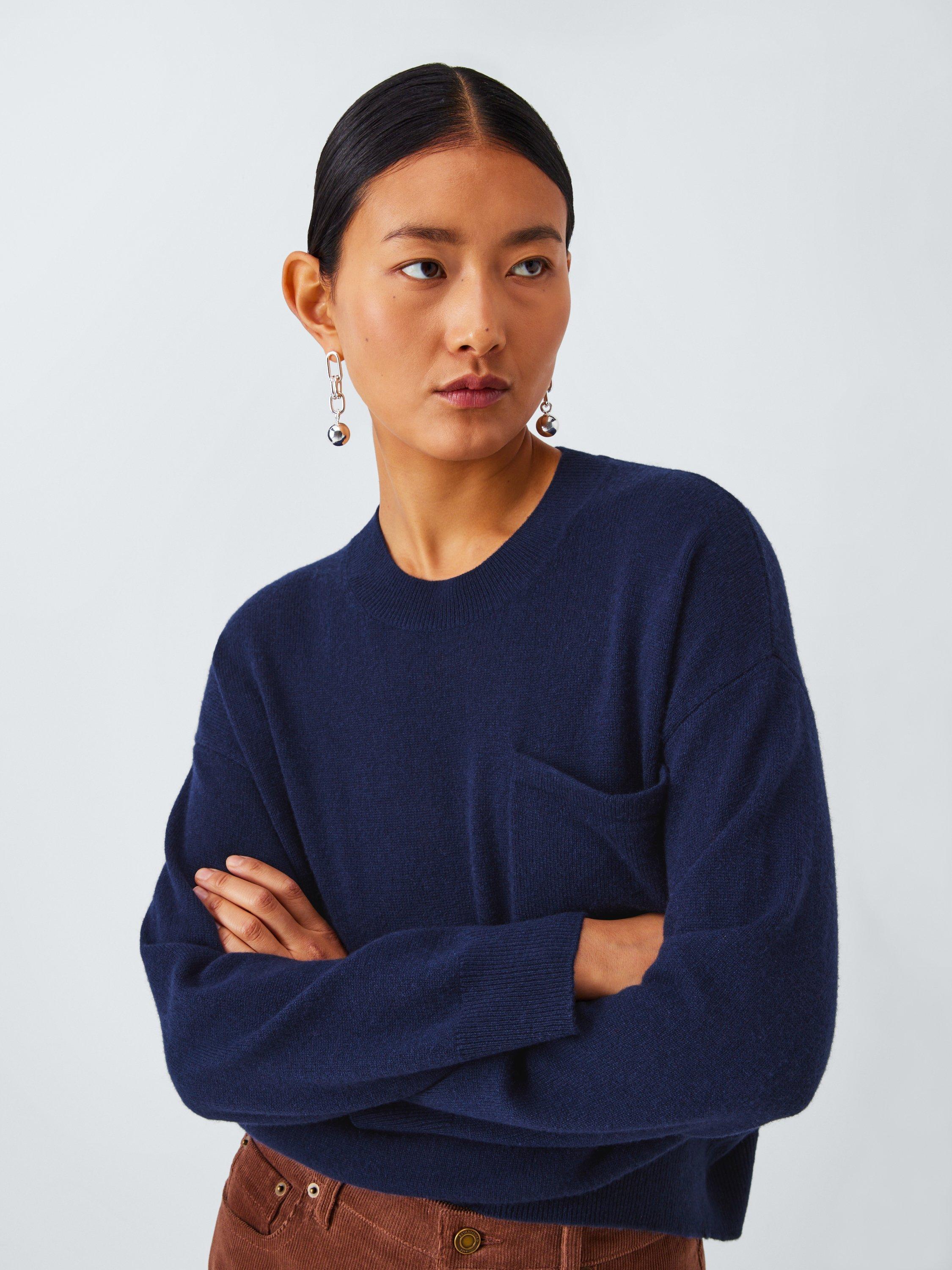 Product image 6 of 7, which shows John Lewis Crew Neck Cashmere Patch Pocket Jumper, Navy, 12