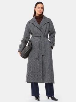 Whistles Cosette Herringbone Wool Blend Coat, Black/Multi, Black/Multi