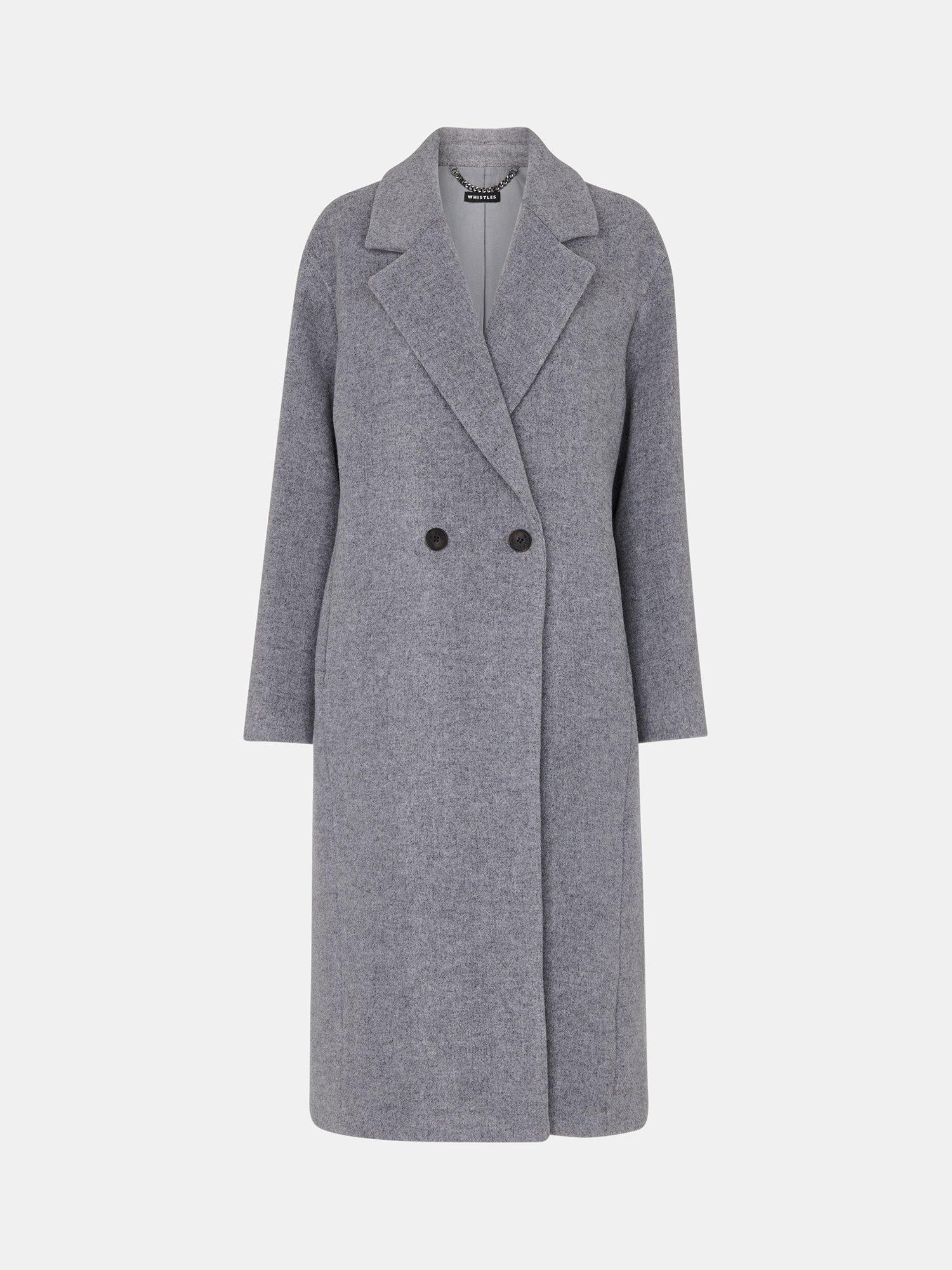 Product image 5 of 5, which shows Whistles Eliza Wool Rich Double Breasted Coat, Grey, M