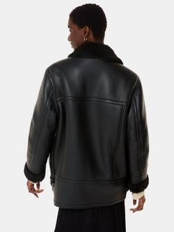 Whistles Faux Fur Aviator Jacket, Black - view 2, Black
