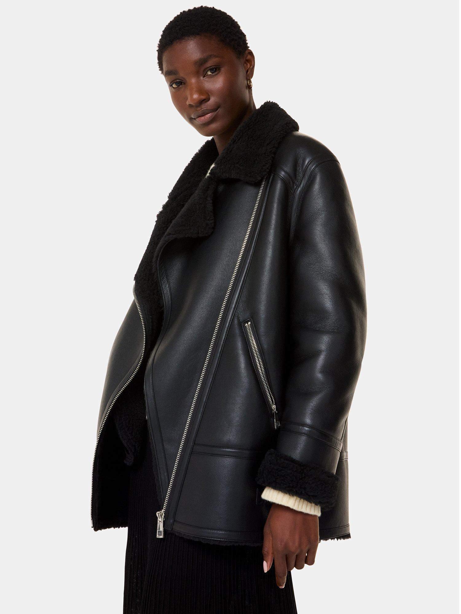 Product image 3 of 5, which shows Whistles Faux Fur Aviator Jacket, Black, XS