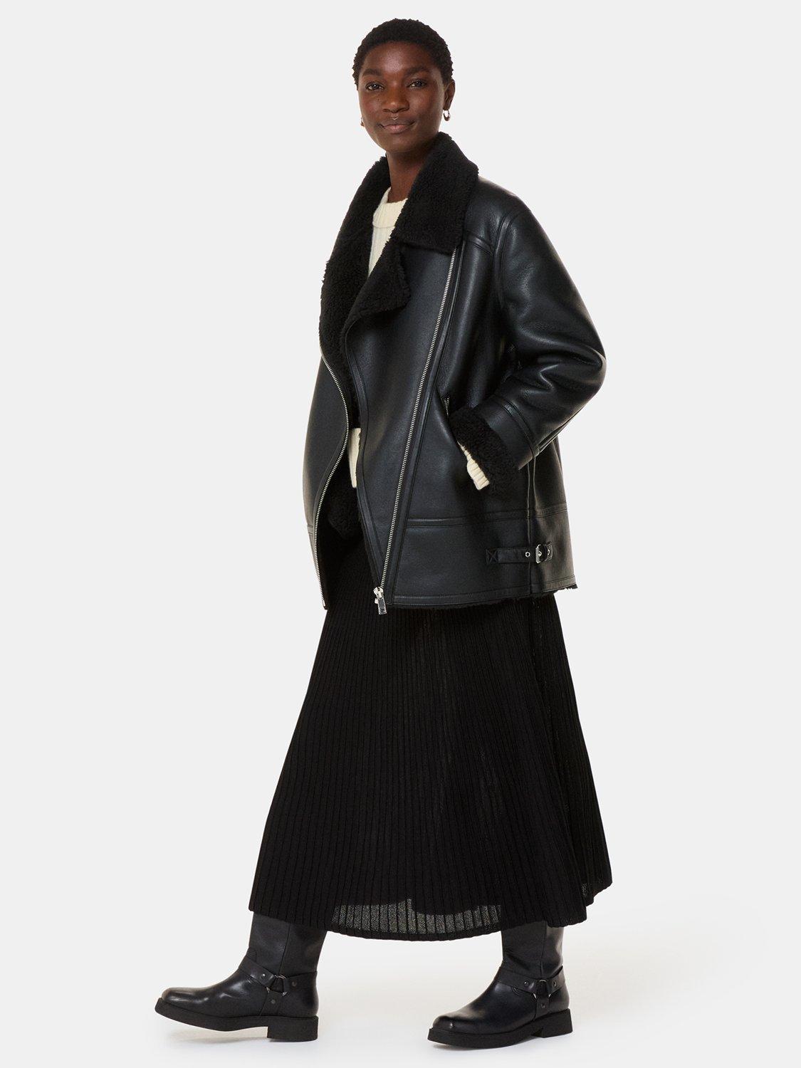 Product image 4 of 5, which shows Whistles Faux Fur Aviator Jacket, Black, XS