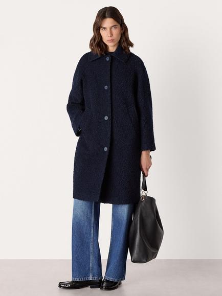 Whistles Romy Boucle Wool Rich Coat, Navy, Navy