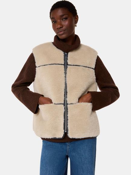 Whistles Rowena Faux Fur Gilet, Neutral, Neutral