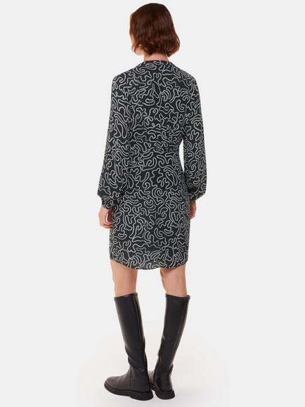 Whistles Chain Print Flippy Dress, Black/Multi - view 2, Black/Multi