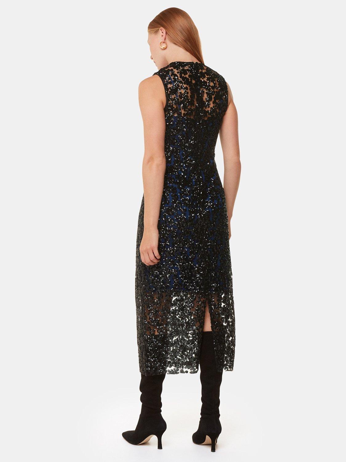 Product image 2 of 6, which shows Whistles Lyra Floral Sequin Sleeveless Midi Dress, Black/Multi, 6