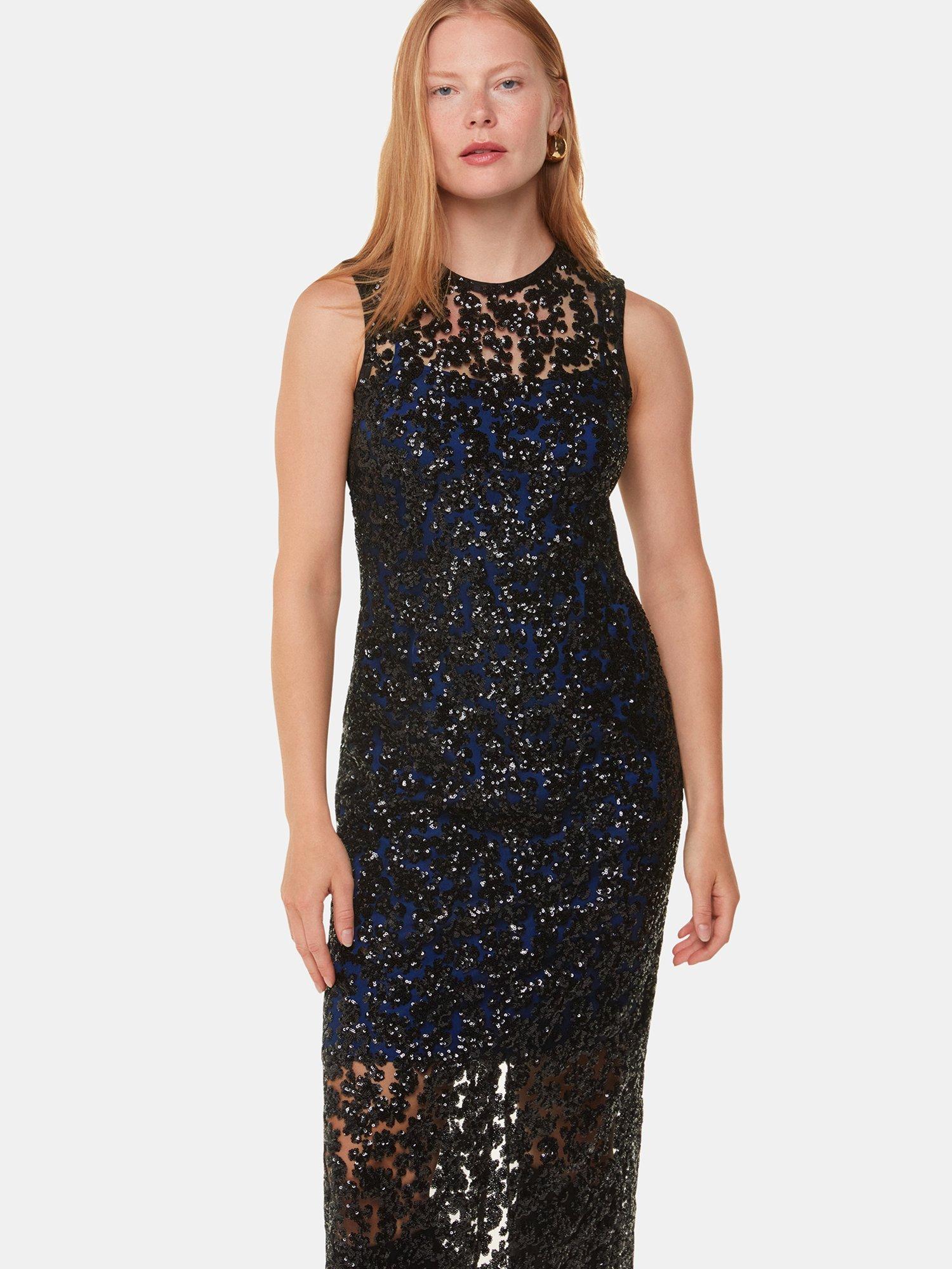 Product image 1 of 6, which shows Whistles Lyra Floral Sequin Sleeveless Midi Dress, Black/Multi, 6