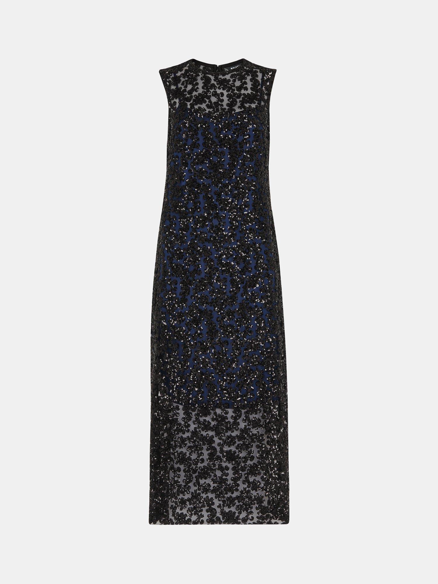 Product image 5 of 6, which shows Whistles Lyra Floral Sequin Sleeveless Midi Dress, Black/Multi, 6
