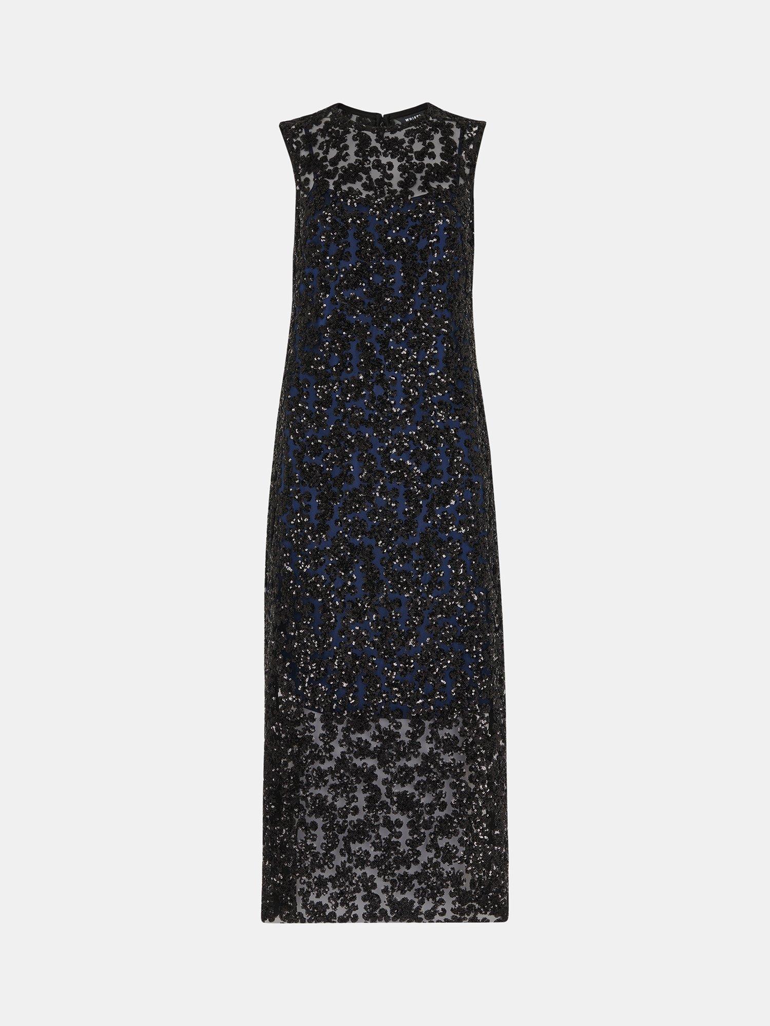 Product image 6 of 6, which shows Whistles Lyra Floral Sequin Sleeveless Midi Dress, Black/Multi, 6