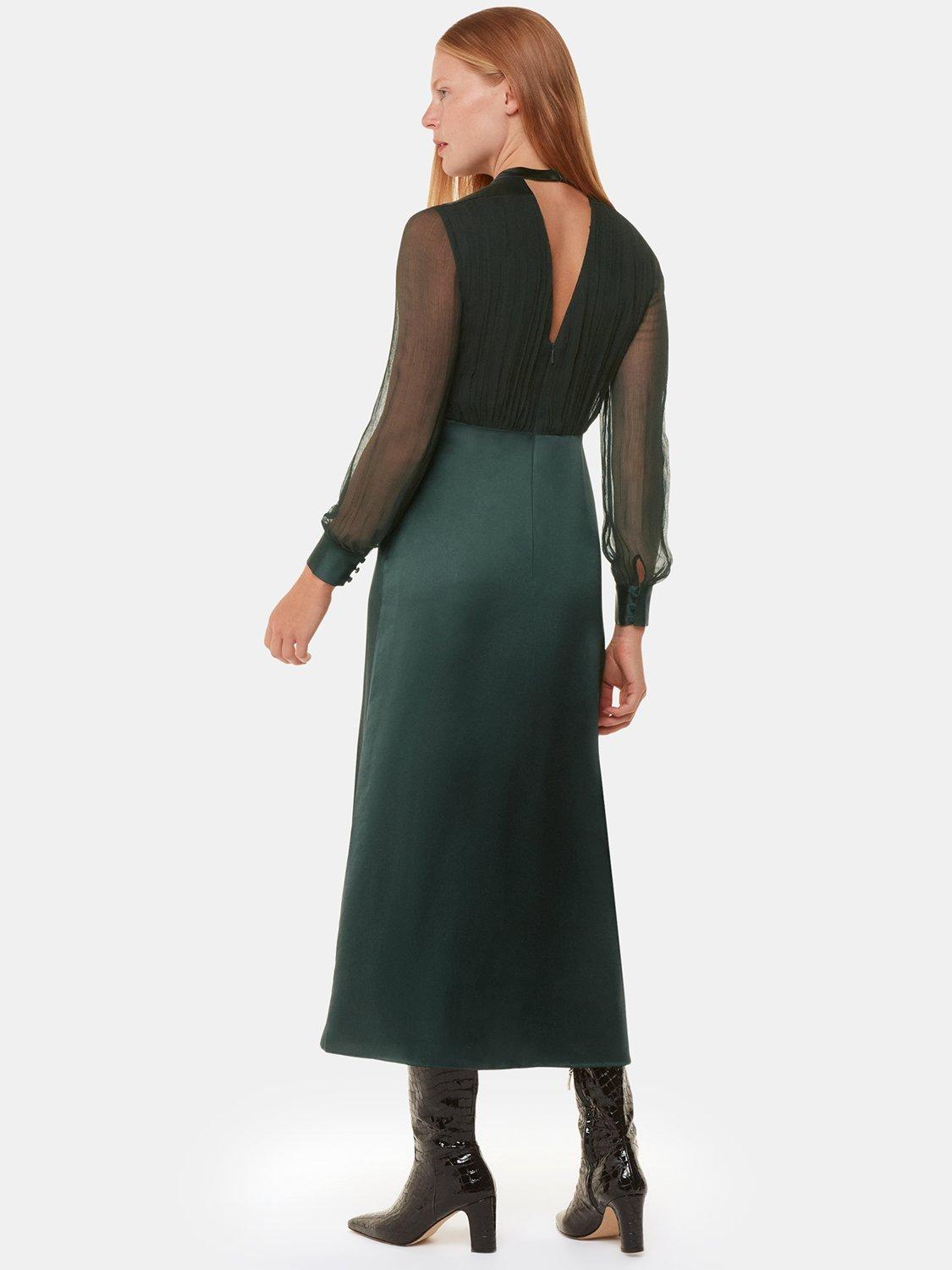 Product image 2 of 5, which shows Whistles Gathered Bodice Maxi Dress, Dark Green, 6