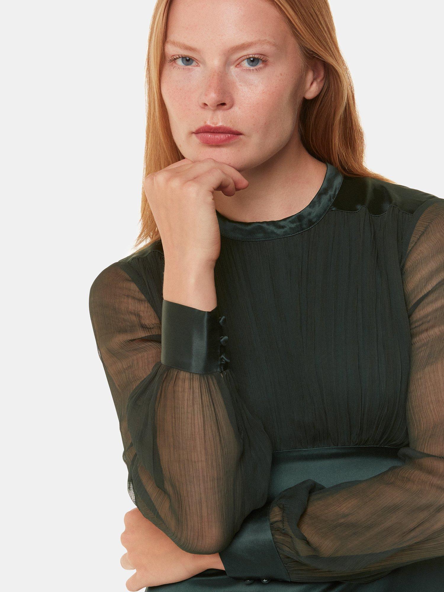 Product image 4 of 5, which shows Whistles Gathered Bodice Maxi Dress, Dark Green, 6