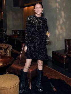 Whistles Hot Fix Embellished Floral Velvet Burnout Mini Dress, Black, Black