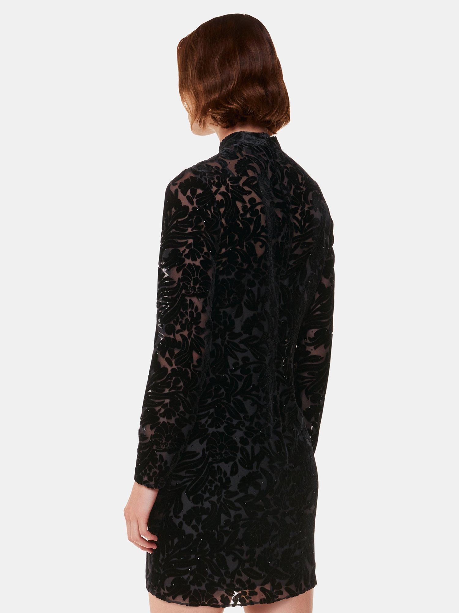 Product image 2 of 6, which shows Whistles Hot Fix Embellished Floral Velvet Burnout Mini Dress, Black, 6